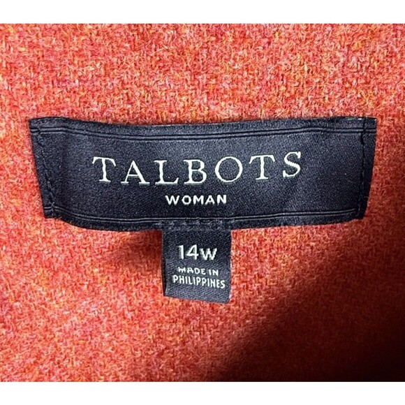 Talbot's Wool Blend Lined Blazer Coat Orange Lining EUC Size 14W Ruffles Button - Picture 3 of 8